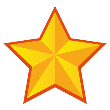 Golden star icon, Yellow on a white, transparent background for video, games, packaging, decoration, design, illustration