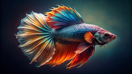 Fototapeta premium Vintage Mad Betta Fish Photography: Retro Aquatic Portraits, Angry Betta Fish, Colorful Siamese Fighting Fish, Fierce Betta, Old Photo Effect