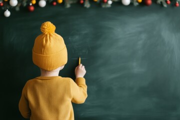 Child writing on chalkboard in classroom educational setting creative learning environment