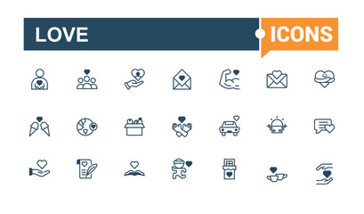 Love icon set. Contains related to friend, care, romantic, valentine, d, day, element and more. Minimal icons. Solid line editable stroke. Vector line and solid icons.