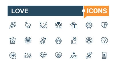 Love icon set. Contains related to friend, care, romantic, valentine, d, day, element and more. Minimal icons. Solid line editable stroke. Vector line and solid icons.