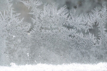 Frost texture on the window and snow