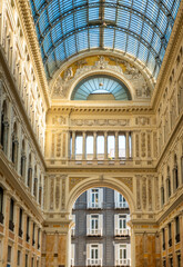 Street scenes in the center of Naples under the stunning glass ceiling of the historic Galleria Umberto I, Naples, Campania, Italy