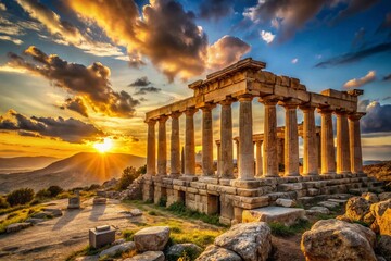 Obraz premium Vintage Photo: Majestic Stone Columns Overlooking Breathtaking Scenery - Classical Architecture, Scenic Vista