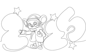 One continuous line drawing Santa Claus on reindeer and sled. concept for Christmas and New Year.  Vector illustration