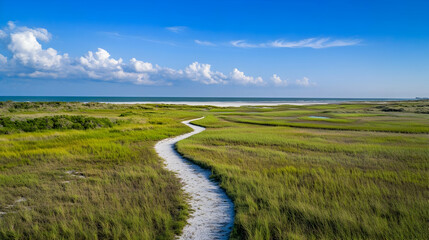 Fototapeta premium South Carolina Coastal Park with marshland trails and sandy shores, serene Atlantic retreat