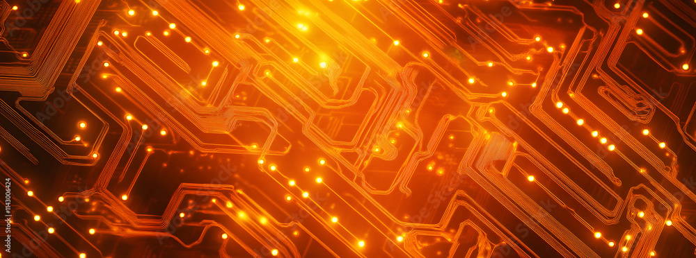 Aufkleber abstract orange circuit board pattern with glowing lines. a high-tech digital background perfect for