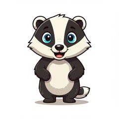 Fototapeta premium A cute cartoon badger stands upright with a cheerful expression.