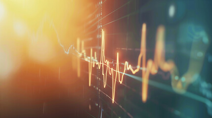 Glowing cardiogram and heartbeat rhythm on an digital screen