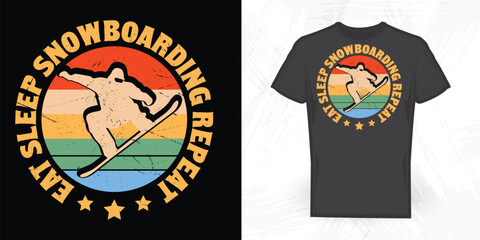 Eat Sleep Snowboarding Repeat Funny Snowboarding Lover Vintage Skiing T-shirt Design