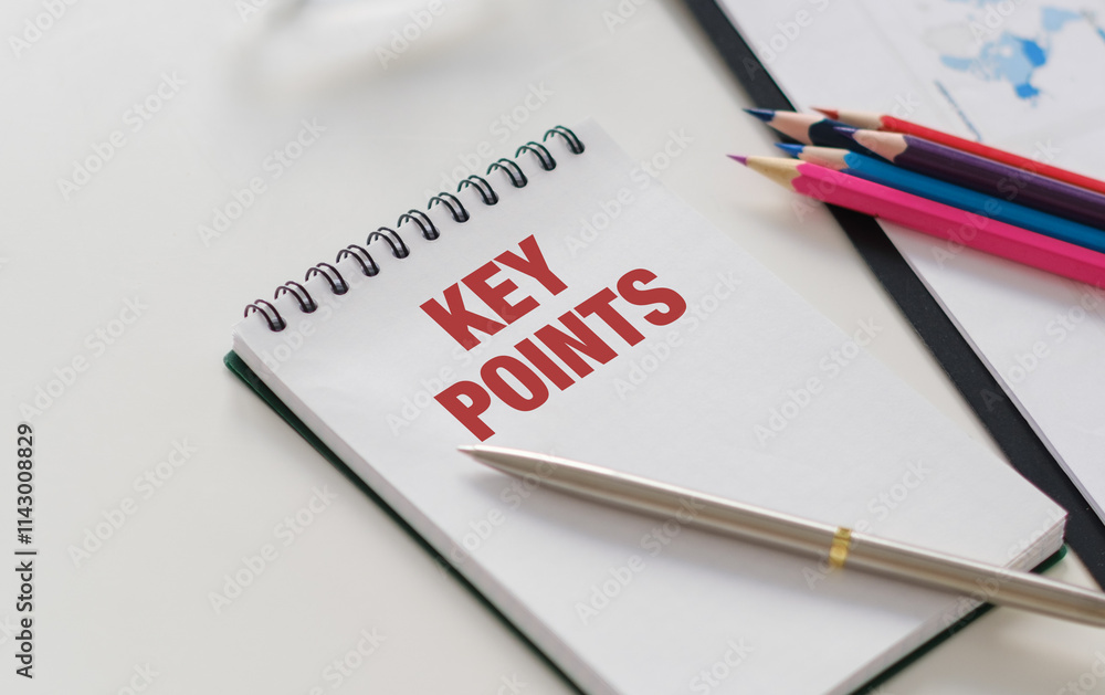 Poster a notebook with the word key points written on it