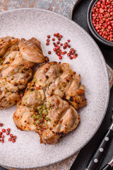 Grilled boneless chicken thigh with salt, spices and herbs