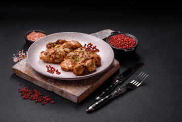 Grilled boneless chicken thigh with salt, spices and herbs