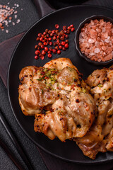 Grilled boneless chicken thigh with salt, spices and herbs