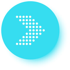 White dotted arrow pointing right on a light blue circle with a subtle shadow, serving as a simple graphic design element ideal for web and app user interfaces