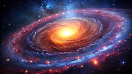 Obraz premium A breathtaking space background featuring a spiral galaxy, nebula, redshift, and the glow of a supermassive black hole.