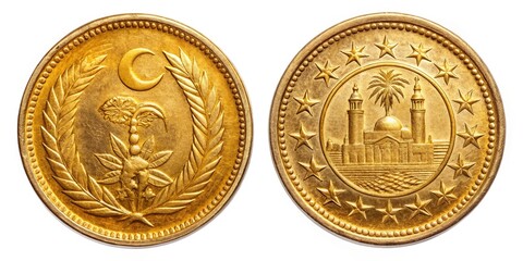 1997 Tunisian 20 Millimes coin showcased in a breathtaking high-resolution panoramic photograph.  Exceptional clarity.