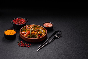 Mix of vegetables corn, carrots, peppers, broccoli, onions in teriyaki sauce