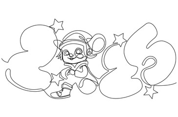 One continuous line drawing Santa Claus on reindeer and sled. concept for Christmas and New Year.  Vector illustration