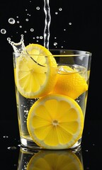 Vibrant yellow lemon slices Water splashing Dynamic motion