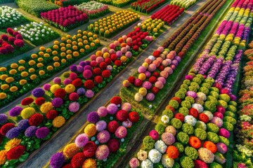 Aerial photography captures a breathtaking floral landscape, a blooming masterpiece.