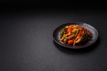 Mix of vegetables corn, carrots, peppers, broccoli, onions in teriyaki sauce