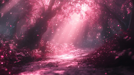 An Enchanting 3D Visual Journey Through a Maroon Landscape of Surreal Forms and Mystical Plants