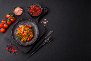 Mix of vegetables corn, carrots, peppers, broccoli, onions in teriyaki sauce