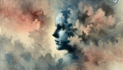 Illustrate human sadness by creating melancholic abstract art with soft, muted tones and dissolving patterns that reflect emotional depth using Generative AI