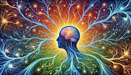 Illustrate human curiosity with intricate, branching neural-like patterns and vibrant colors, symbolizing exploration and the thirst for knowledge using Generative AI