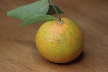 Tangerine with Leaves Close Up