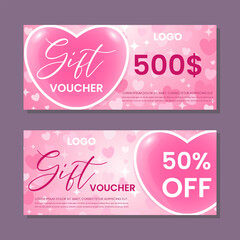 Gift coupon templates with hearts. Suitable for shopping cards, discount coupons, banners, discount cards, web design.