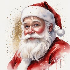 
Santa Claus portrait, watercolor, oil painting, sparkles, white wall, realistic, detailed, Christmas, Xmas, Celebration, Beard, Winter, Seasonal, Season, December, 25