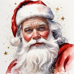 
Santa Claus portrait, watercolor, oil painting, sparkles, white wall, realistic, detailed, Christmas, Xmas, Celebration, Beard, Winter, Seasonal, Season, December, 25