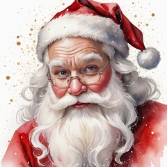 
Santa Claus portrait, watercolor, oil painting, sparkles, white wall, realistic, detailed, Christmas, Xmas, Celebration, Beard, Winter, Seasonal, Season, December, 25