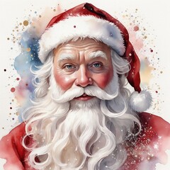 
Santa Claus portrait, watercolor, oil painting, sparkles, white wall, realistic, detailed, Christmas, Xmas, Celebration, Beard, Winter, Seasonal, Season, December, 25