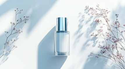Minimalist perfume bottle with shadows and soft light