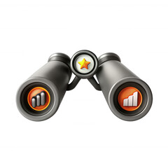 A depiction of stylish binoculars featuring vibrant icons on the lenses. The design combines a modern aesthetic with functional elements.