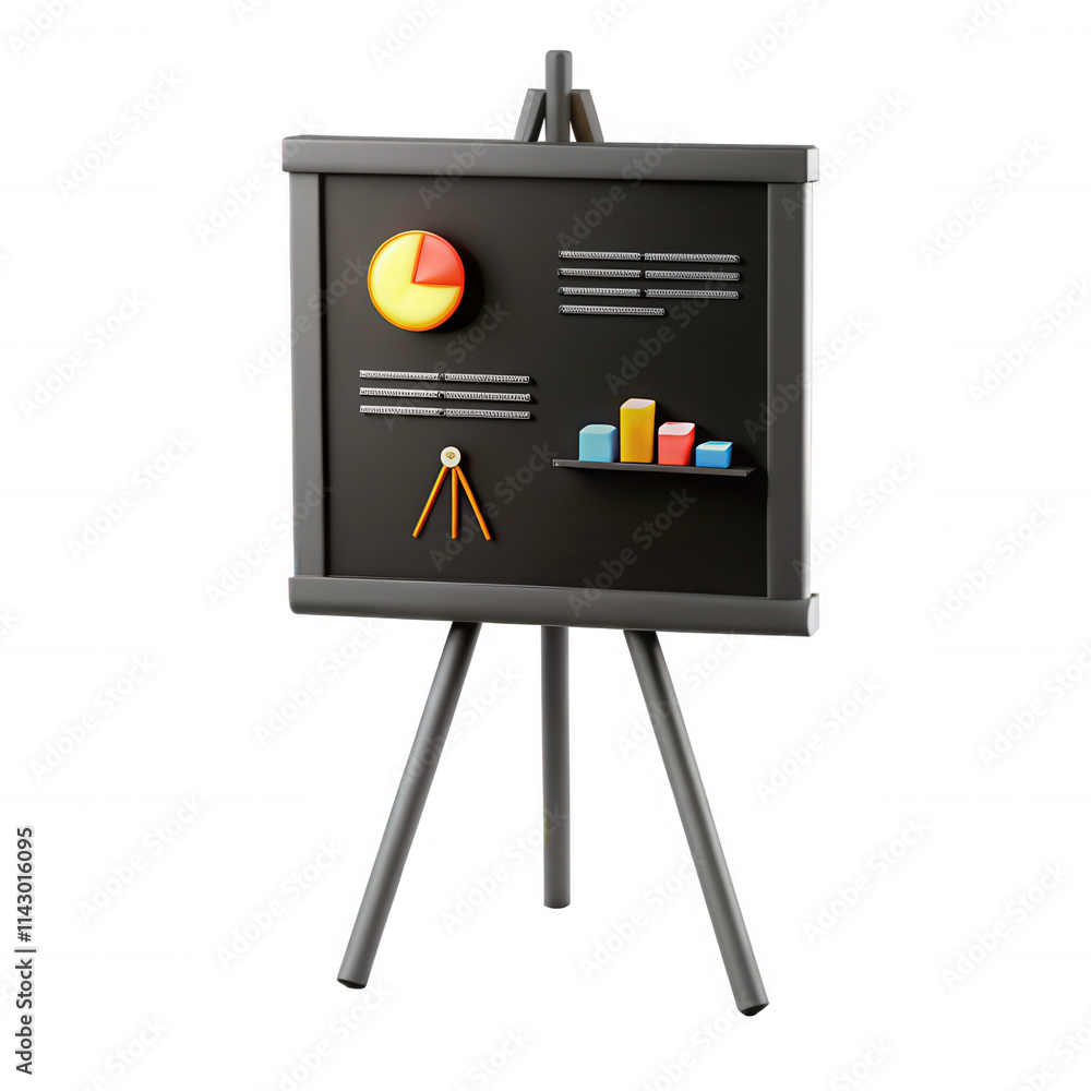 Poster a 3d model of a presentation board showing colorful charts and graphs. ideal for business and educat