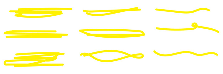 Grunge lines, scrawls, crayon scribbles, rough brush charcoal pen strokes, underlines strikethroughs. Bold doodle freehand shapes. Underline typography scribbles, crosses, curves. Vector illustration