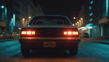 There is a black car that has a license plate displaying the code t94 nm