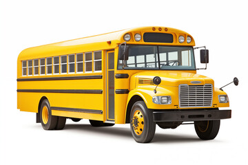 American Yellow School Bus on White Background for Education, Kids Transportation, and School Transport Concept. Bus topics. For school.