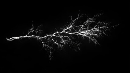 Massive lightning bolt branches isolated on black background. Lightning effects and lighting thunderstorm.