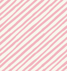 All over vector seamless repeat pattern with skinny bias diagonal soft pink and white hand drawn stripe. Versatile baby girl and everyday backdrop in soft colors.