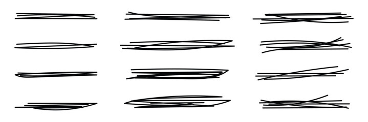 Hand drawn collection of different diary scribble lines and elements. Marker pen underline and strikethrough Editable strokes for Note book. Swift crossed and wavy highlight markers for scribbling pad