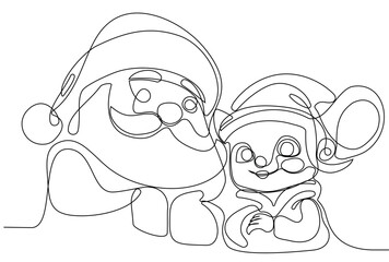 One continuous line drawing Santa Claus on reindeer and sled. concept for Christmas and New Year.  Vector illustration