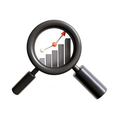 A magnifying glass focuses on a bar graph with chemical elements, symbolizing scientific research and analysis.