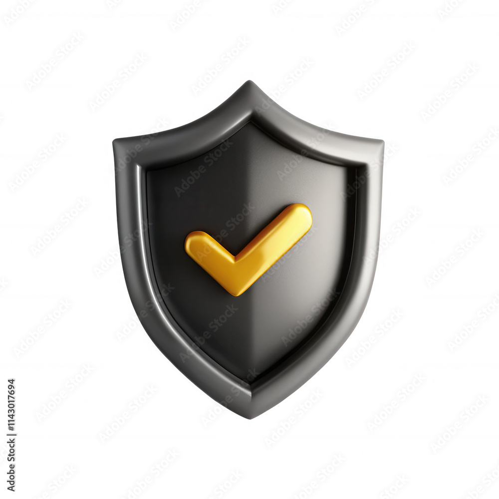 Aufkleber this image features a 3d shield symbol in black and gray, adorned with a golden checkmark, represent