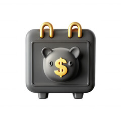 A 3D rendered piggy bank in a sleek black design with gold accents. The piggy bank features a dollar sign, symbolizing savings and finance.