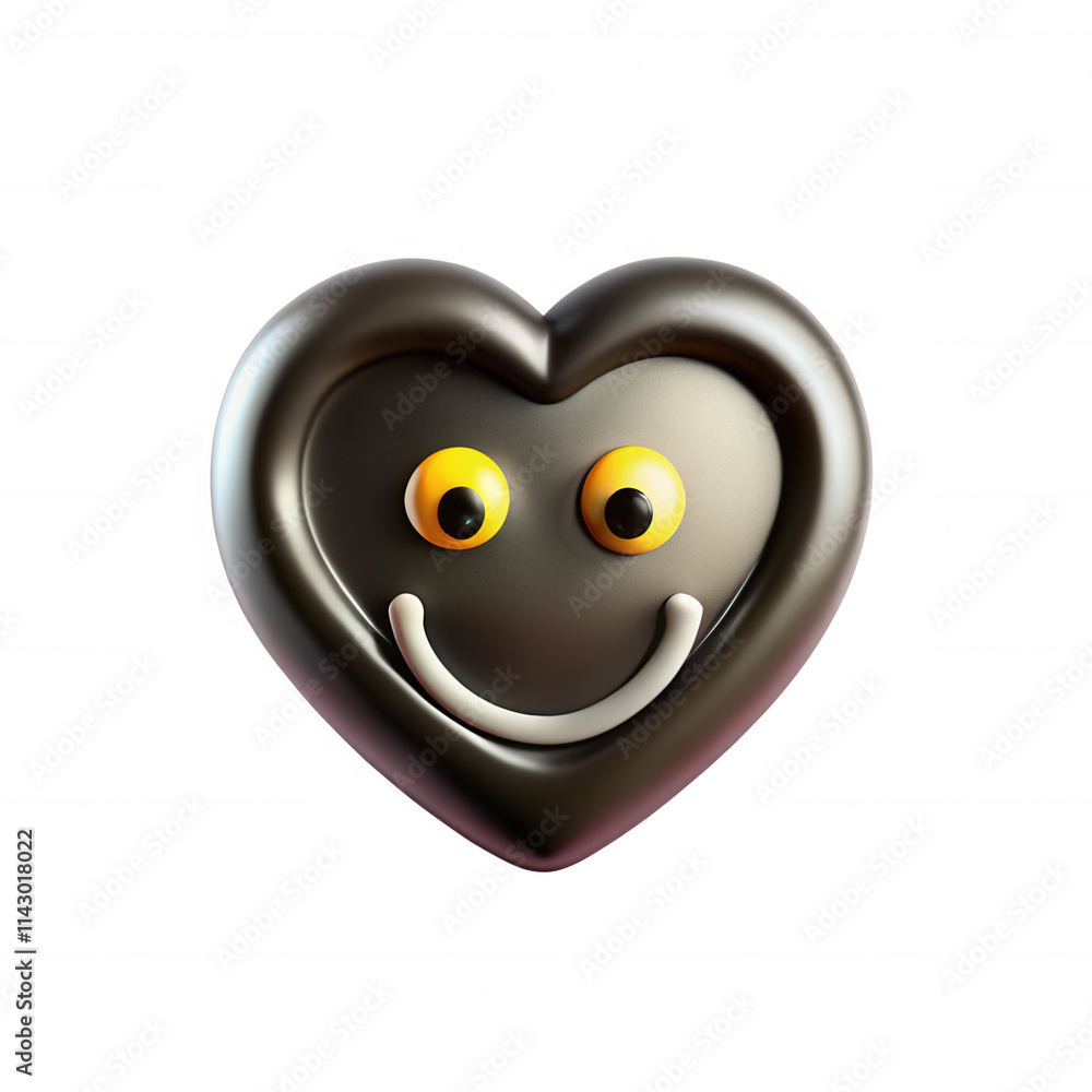 Poster a 3d rendered heart icon with a smiling face and large eyes. it features a brown color and a glossy 